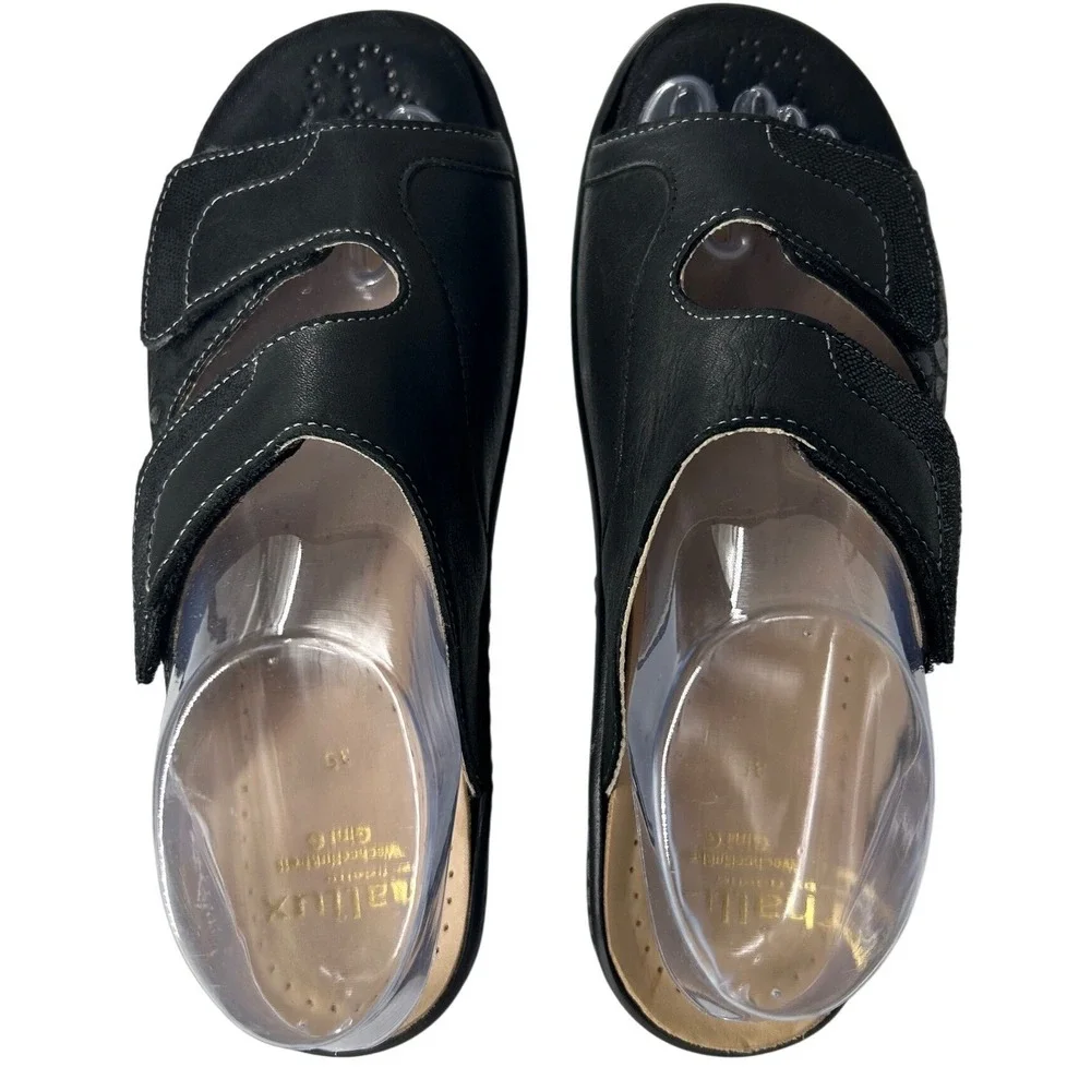 Hallux by Fidelia Gini G Leather Adjustable Strap Slide Sandals Sz 8